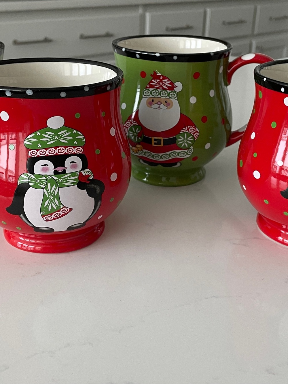 Temptations - Holiday Penguin & Santa Ceramic Mugs - Red & Green Set (4)